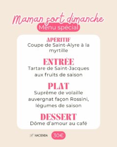 menu de la fête des mères Hacienda